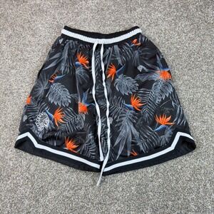 Dream On Mens Black Tropical Bird of Paradise Mesh Basketball Shorts Small